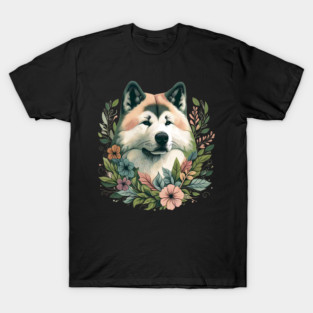 Floral Akita Dog Art T-Shirt