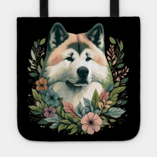 Floral Akita Dog Art Tote