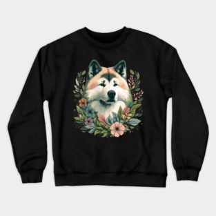 Floral Akita Dog Art Crewneck Sweatshirt