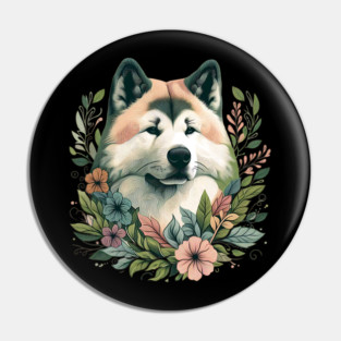 Floral Akita Dog Art Pin
