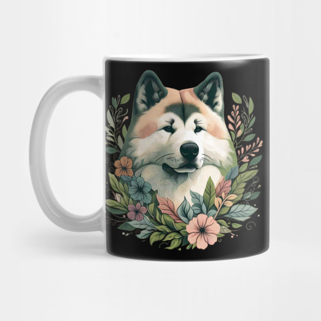 Floral Akita Dog Art by BirdsnStuff