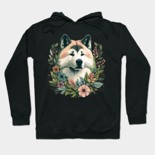 Floral Akita Dog Art Hoodie