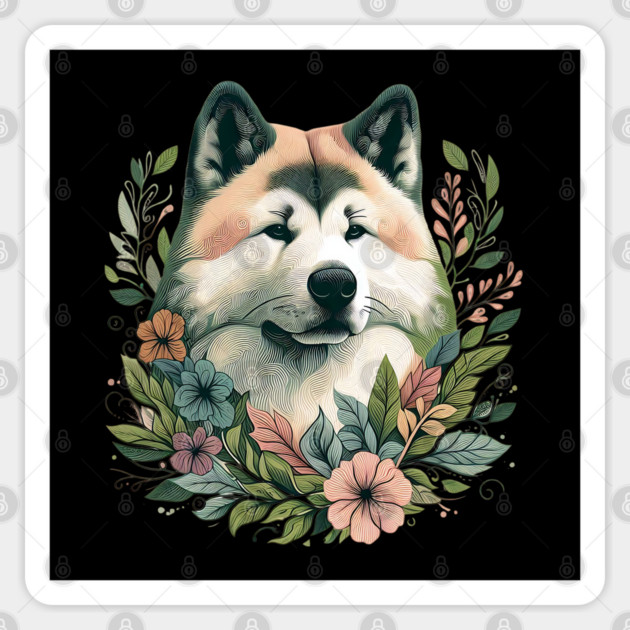 Floral Akita Dog Art Sticker by BirdsnStuff