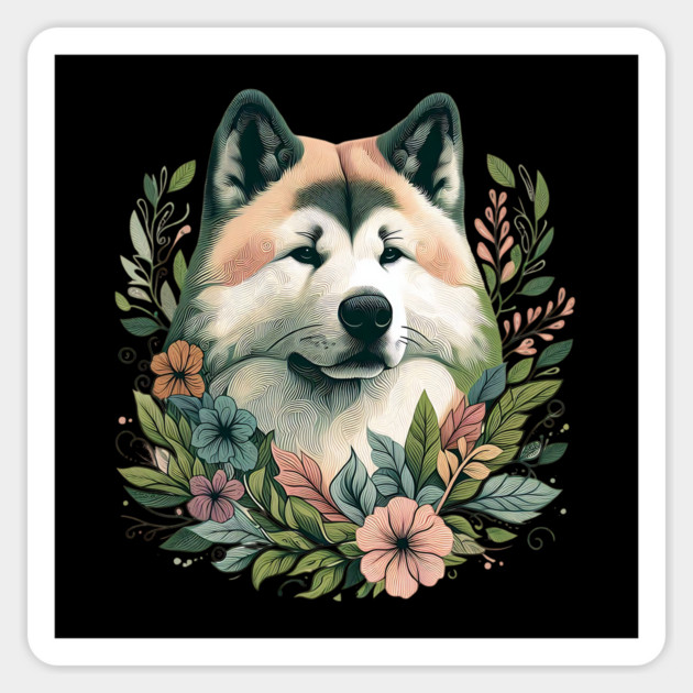 Floral Akita Dog Art Magnet by BirdsnStuff