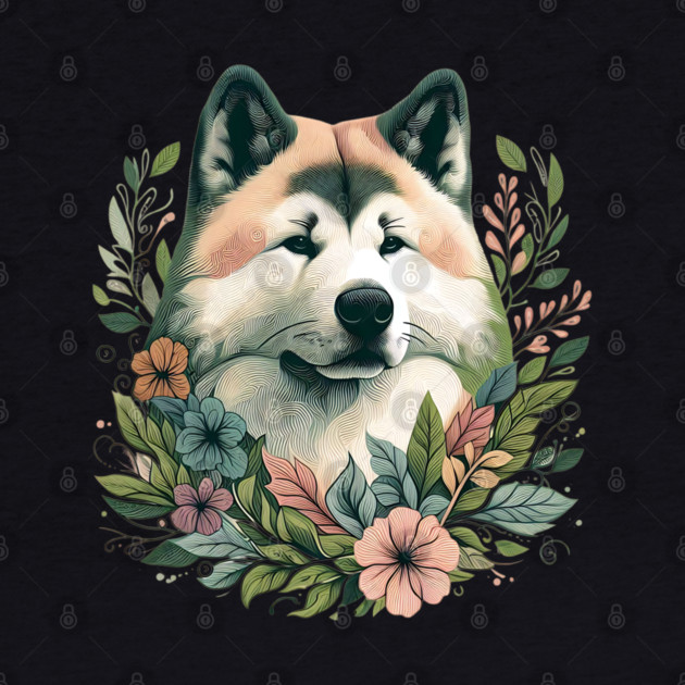 Floral Akita Dog Art by BirdsnStuff
