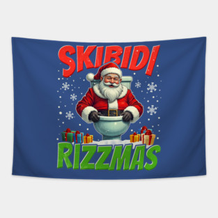 Skibidi Rizzmas Funny Santa Claus Tapestry