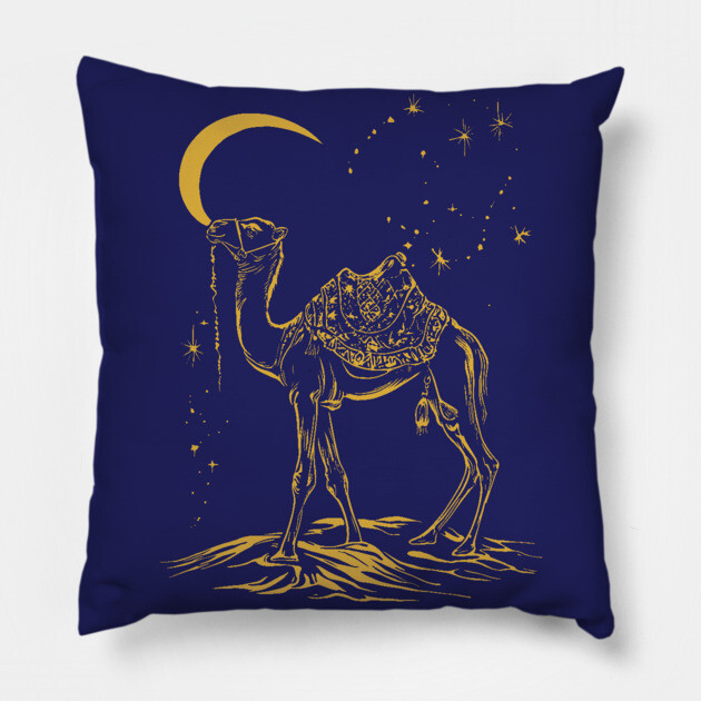 Gold Camel Grazing Arabian Night Pillow by TuncGK