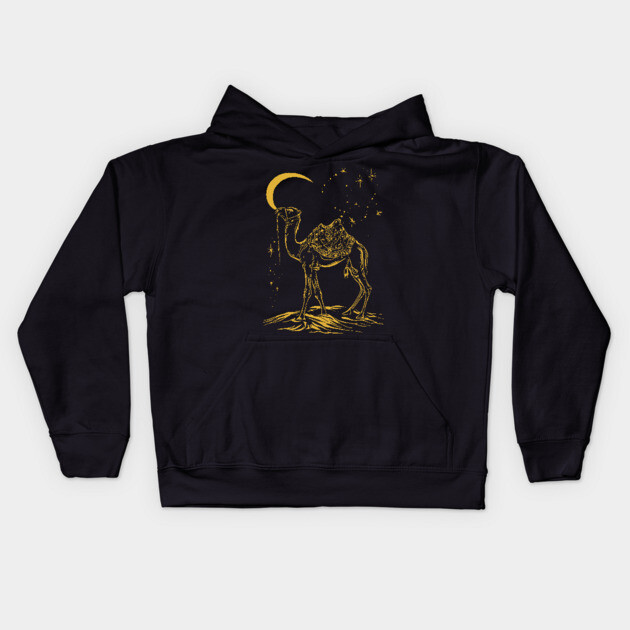 Gold Camel Grazing Arabian Night Kids Hoodie by TuncGK