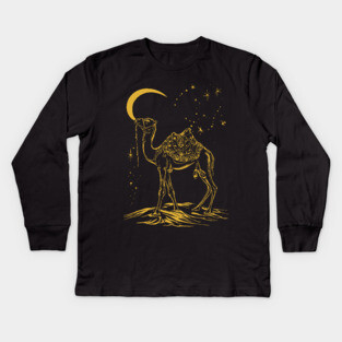 Gold Camel Grazing Arabian Night Kids Long Sleeve T-Shirt
