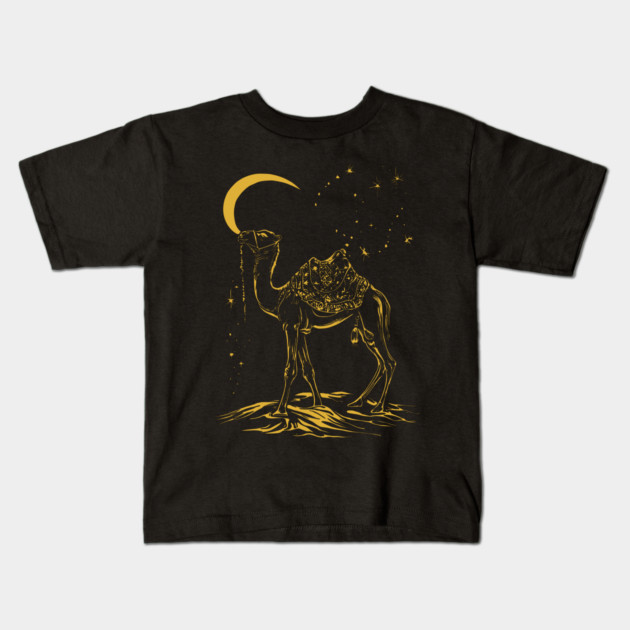 Gold Camel Grazing Arabian Night Kids T-Shirt by TuncGK