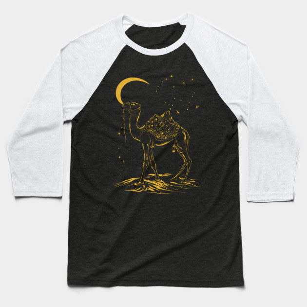 Gold Camel Grazing Arabian Night Baseball T-Shirt by TuncGK