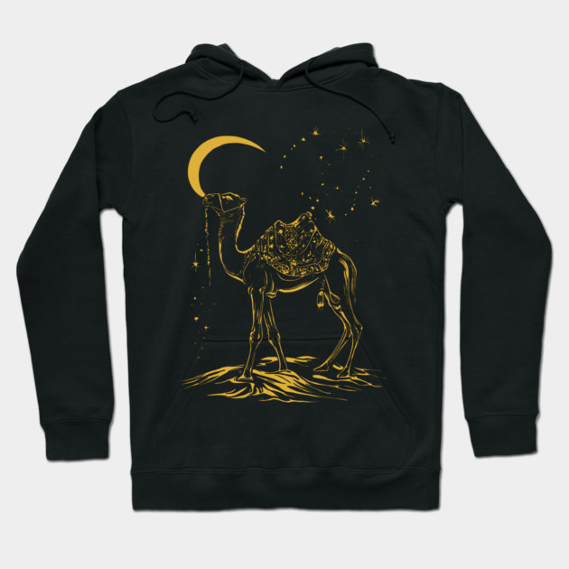 Gold Camel Grazing Arabian Night Hoodie by TuncGK