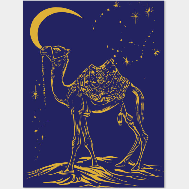 Gold Camel Grazing Arabian Night Wall Art by TuncGK