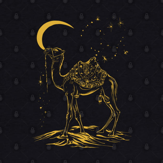 Gold Camel Grazing Arabian Night by TuncGK