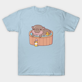 Cute Pygmy Hippo And Ducky Relaxing in Hot Bath T-Shirt