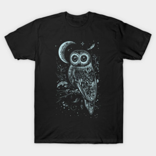 Barn Owl at Night - Neo Folk Boho Style T-Shirt