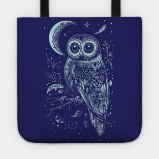 Barn Owl at Night - Neo Folk Boho Style Tote