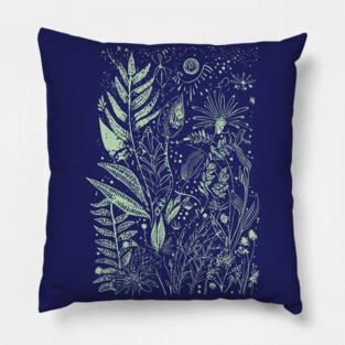 Botany - Ferns Herbs Mushrooms Plants - Neo Folk Boho Style Pillow