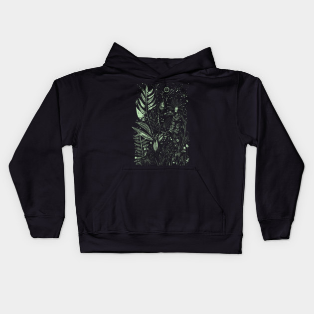 Botany - Ferns Herbs Mushrooms Plants - Neo Folk Boho Style Kids Hoodie by TuncGK