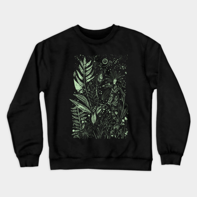 Botany - Ferns Herbs Mushrooms Plants - Neo Folk Boho Style Crewneck Sweatshirt by TuncGK
