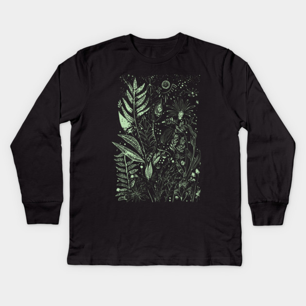 Botany - Ferns Herbs Mushrooms Plants - Neo Folk Boho Style Kids Long Sleeve T-Shirt by TuncGK