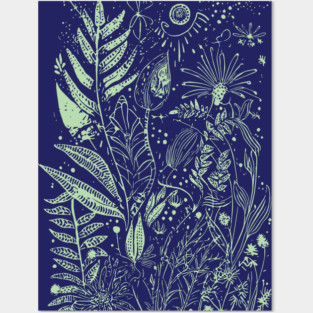 Botany - Ferns Herbs Mushrooms Plants - Neo Folk Boho Style Posters and Art