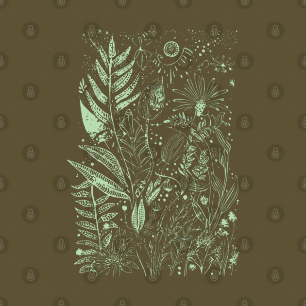 Botany - Ferns Herbs Mushrooms Plants - Neo Folk Boho Style by TuncGK