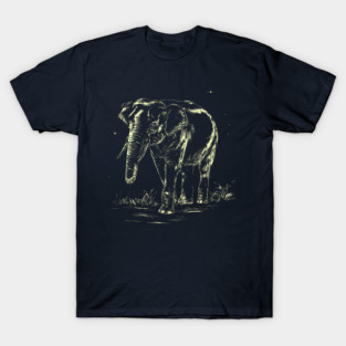 Elephant Grazing at Night - Neo Folk Boho Style T-Shirt
