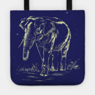 Elephant Grazing at Night - Neo Folk Boho Style Tote