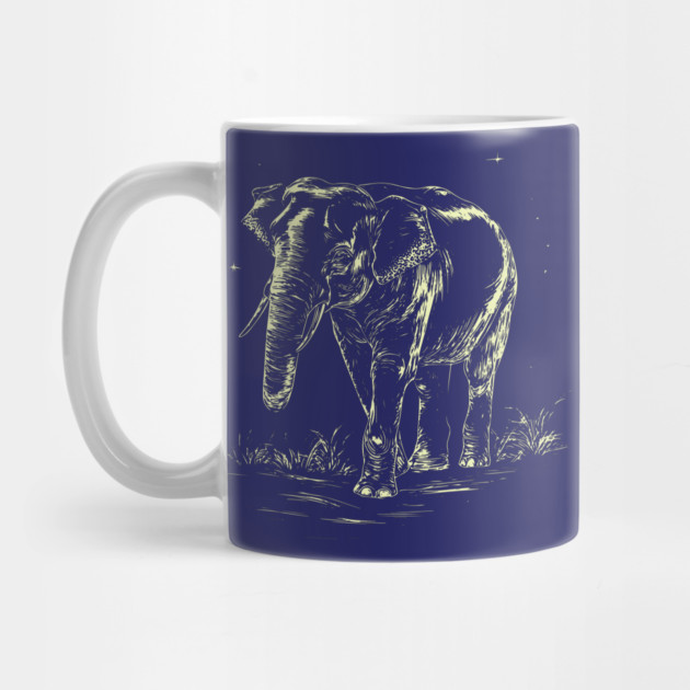 Elephant Grazing at Night - Neo Folk Boho Style by TuncGK