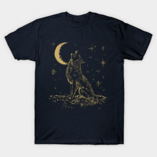 Howling Wolf at Night - Neo Folk Boho Style T-Shirt