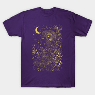 Lady Walking at Night - Neo Folk Boho Style T-Shirt