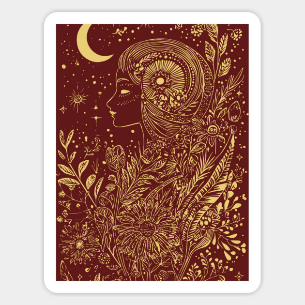 Lady Walking at Night - Neo Folk Boho Style Magnet by TuncGK