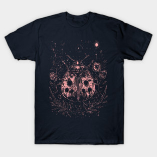 Nocturnal Ladybug at Night - Neo Folk Boho Style T-Shirt