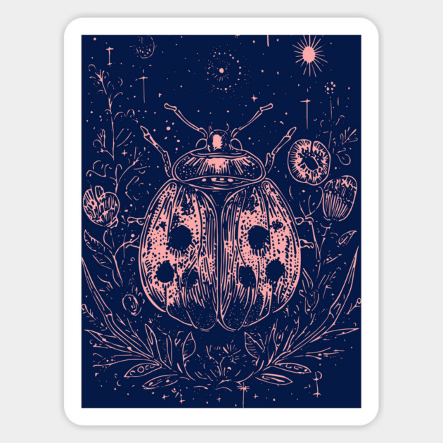 Nocturnal Ladybug at Night - Neo Folk Boho Style Magnet by TuncGK