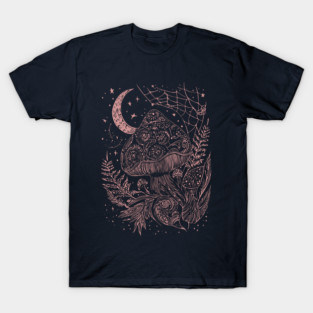 Nocturnal Mushroom at Night - Neo Folk Boho Style T-Shirt