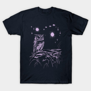 Pastel Purple Owl at Night - Neo Folk Boho Style T-Shirt