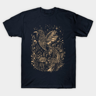 Gold Phoenix Awakening - Neo Folk Boho Style T-Shirt