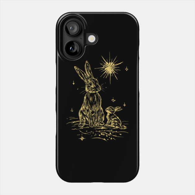 Mother Rabbit and Her Baby at Night - Neo Folk Boho Style Phone Case by TuncGK