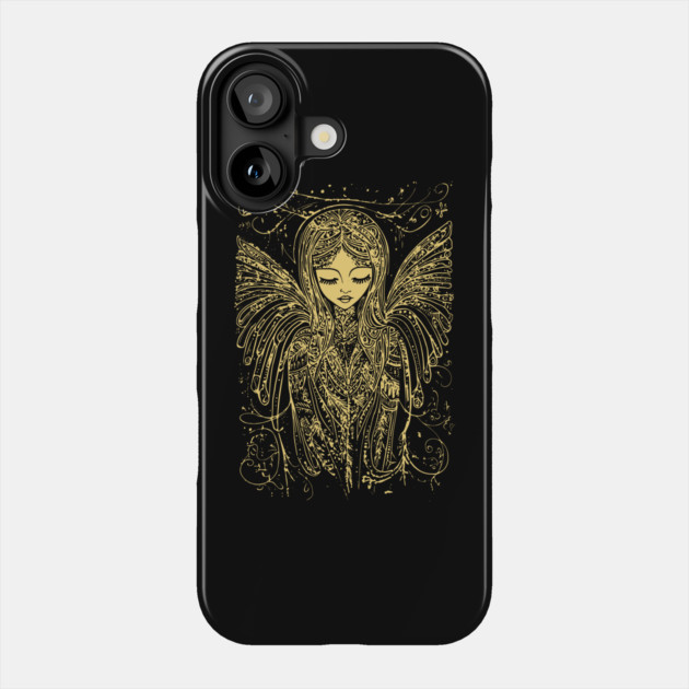 Sad Angel Line Art - Neo Folk Boho Style Phone Case by TuncGK