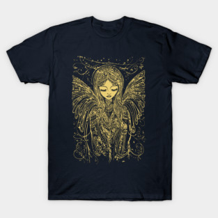 Sad Angel Line Art - Neo Folk Boho Style T-Shirt