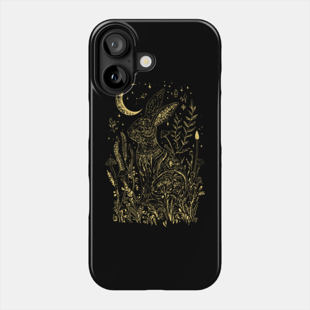 Shrooming Rabbit Line Art - Neo Folk Boho Style Phone Case by TuncGK