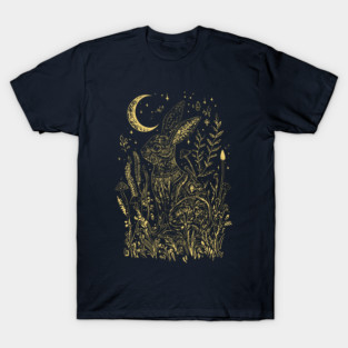 Shrooming Rabbit Line Art - Neo Folk Boho Style T-Shirt