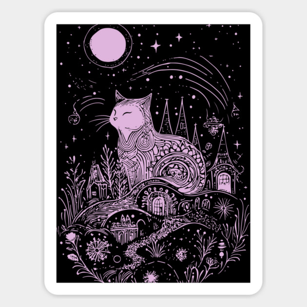 Tabby Cat's Dream - Neo Folk Boho Style Magnet by TuncGK