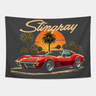 Retro Sunset Corvette C3 Tapestry