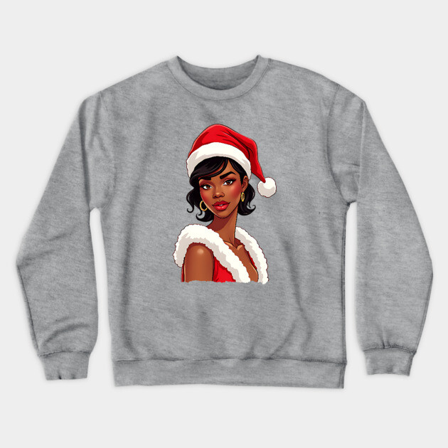 African American Woman Santa, Black Mrs Santa Claus Crewneck Sweatshirt by UrbanLifeApparel