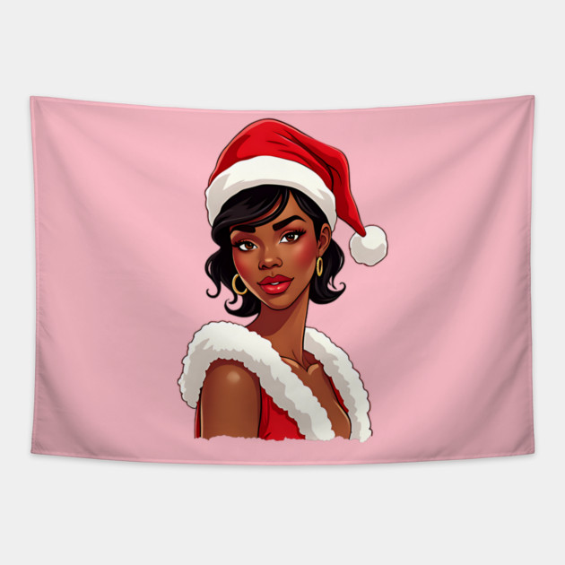 African American Woman Santa, Black Mrs Santa Claus Tapestry by UrbanLifeApparel