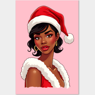African American Woman Santa, Black Mrs Santa Claus Posters and Art