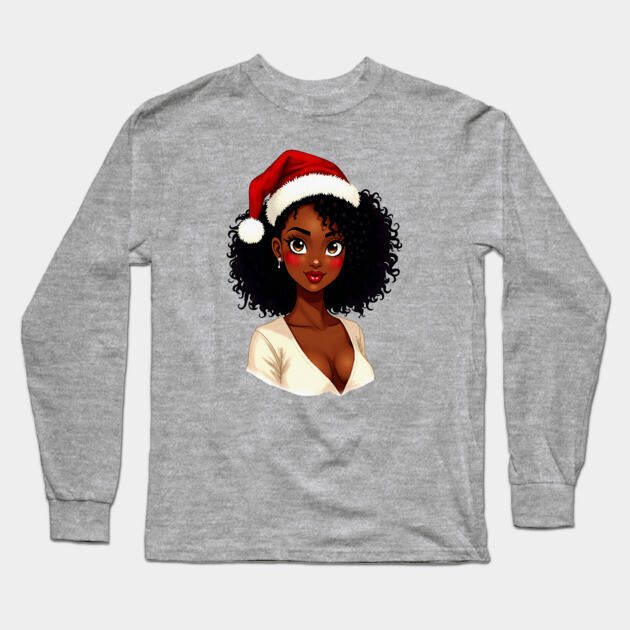 Black Girl Claus, Black Girl Christmas, Merry Christmas Long Sleeve T-Shirt by UrbanLifeApparel