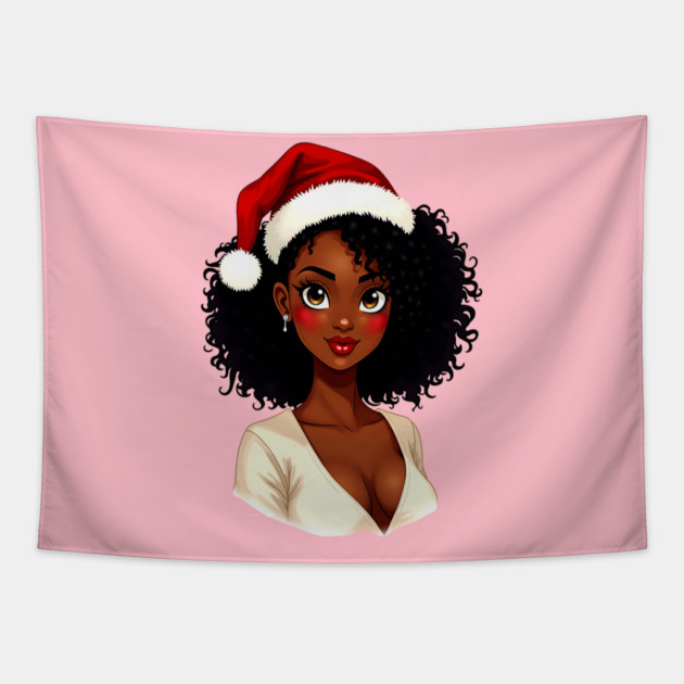 Black Girl Claus, Black Girl Christmas, Merry Christmas Tapestry by UrbanLifeApparel